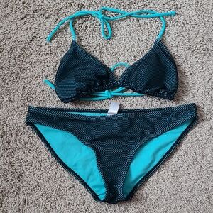 No Boundaries Black and Teal Bikini Set